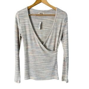 NWT‎ Madewell Space-Dye Faux-Wrap Top Sweater in Pastel Soft Rainbow, Small
